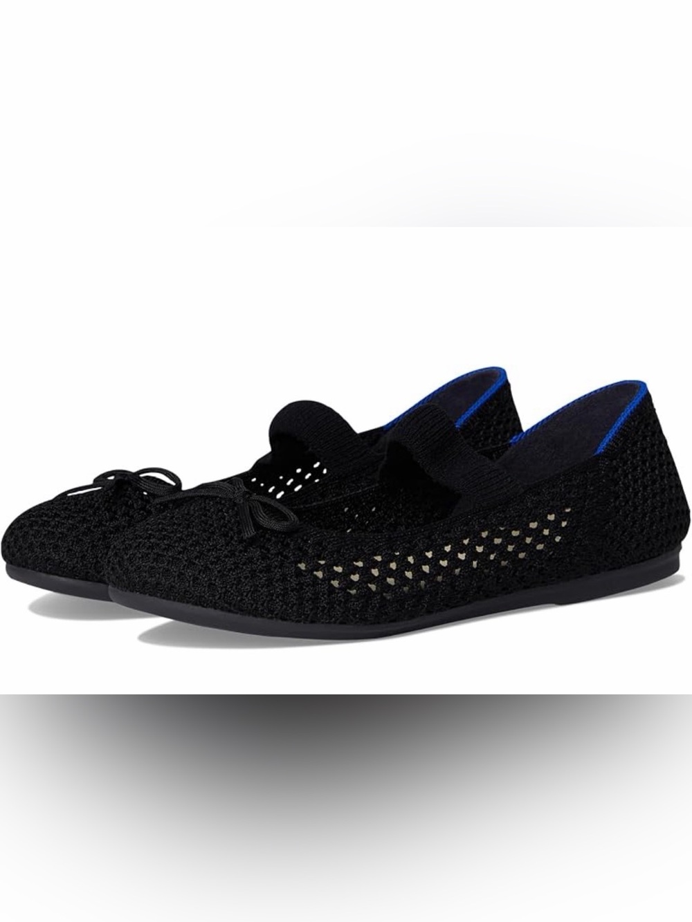 Rothy's Kids Black Knit Mary Jane Flats with Blue Trim